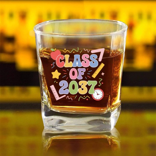 Class of 2037 Grow With Me, Funny back to school Square Whiskey Glasses