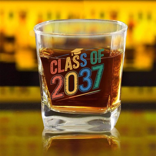 Class of 2037 Grow With Me, Funny back to school Square Whiskey Glasses