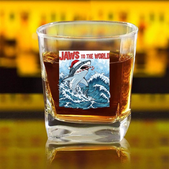 Jaws to the World – Christmastime Shark Attack Square Whiskey Glasses