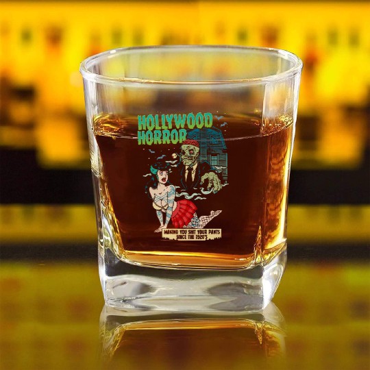 Hollywood Horror B-Movie Madness Square Whiskey Glasses