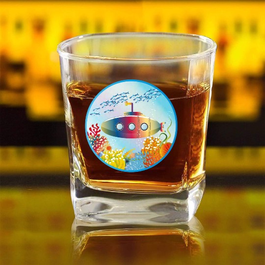 Colorful Submarine in a Tropical Coral Reef Square Whiskey Glasses