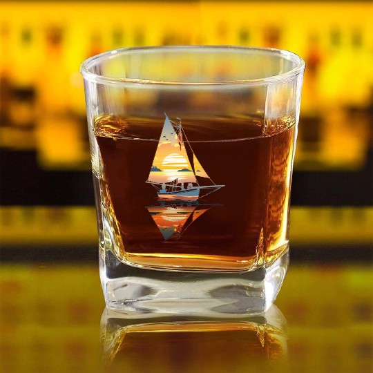 Sailboat Sunset: Freedom on the Sea Square Whiskey Glasses