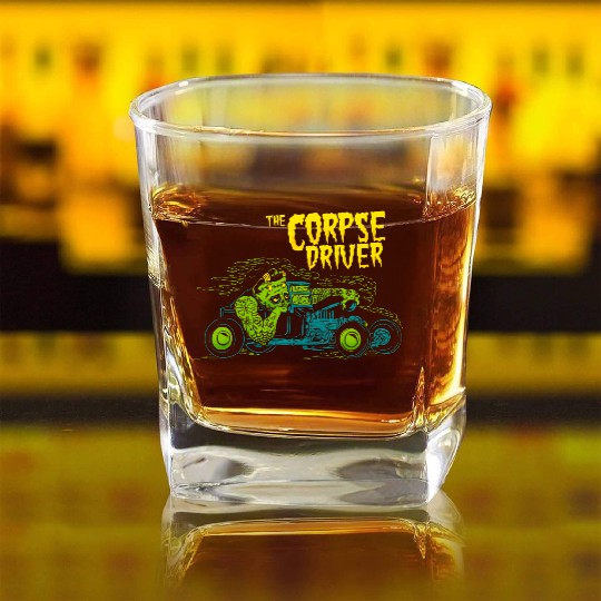 The Corpse Driver – Rat Rod Zombie Racer Square Whiskey Glasses