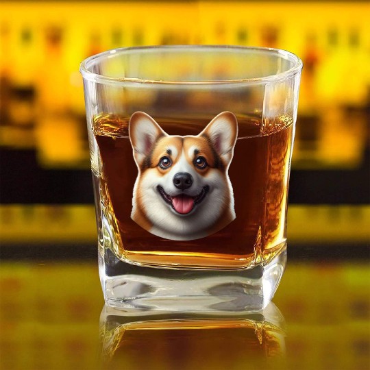 Vibrant Corgi Face Illustration Square Whiskey Glasses