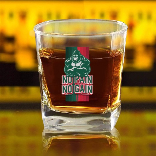 1RSN - No pain No gain Square Whiskey Glasses