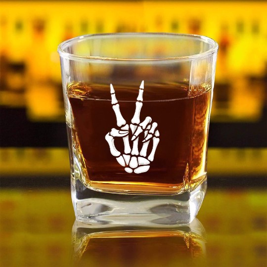 Skeleton Hand Peace Sign Cool Halloween Square Whiskey Glasses