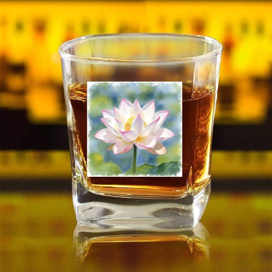 Serene Water Lily Floral Print Square Whiskey Glasses
