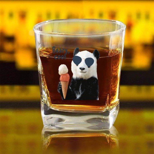 Cool Panda with Sunglasses and Ice Cream Square Whiskey Glasses