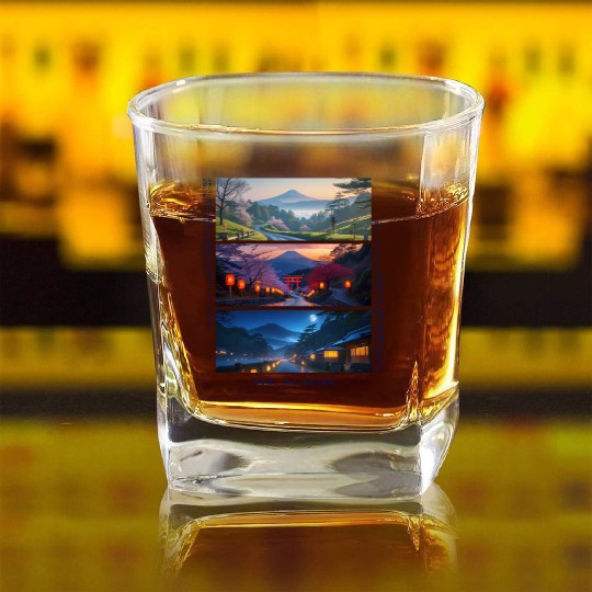 003 - Serene Mount Fuji Nightscapes Square Whiskey Glasses