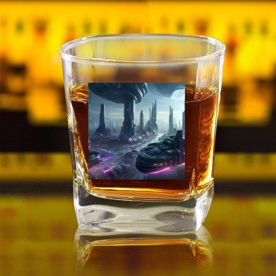 Ethereal Alien Planet Landscape Square Whiskey Glasses
