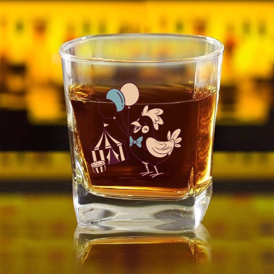 Whimsical Party Bird with Balloons Square Whiskey Glasses