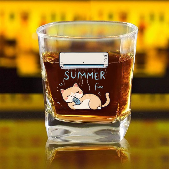 Funny Cat Square Whiskey Glasses | Retro Cat Meme Square Whiskey Glasses
