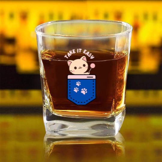 Sweet Kitten Lollipop Badge Design Square Whiskey Glasses