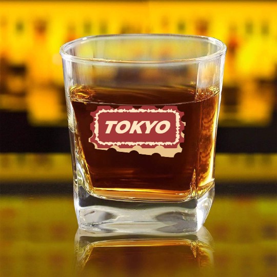 Tokyo Travel Ticket Square Whiskey Glasses