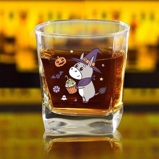 Whimsical Halloween Witch Pony Design Square Whiskey Glasses