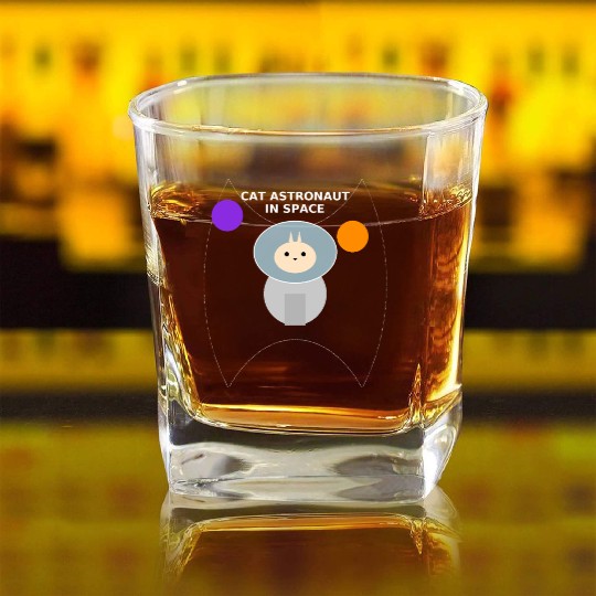 Cat Astronaut in Space Graphic Square Whiskey Glasses