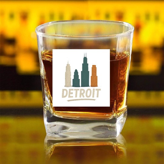 Detroit Skyline Street Vibes Square Whiskey Glasses
