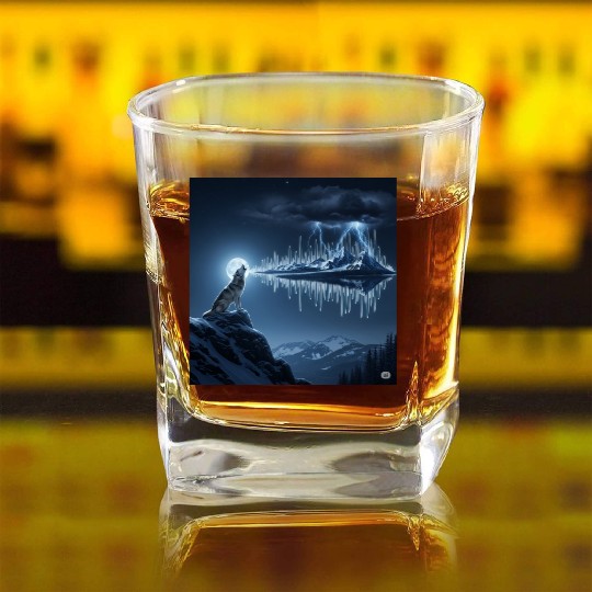 Mystic Mountain Wolf Sound Wave Square Whiskey Glasses