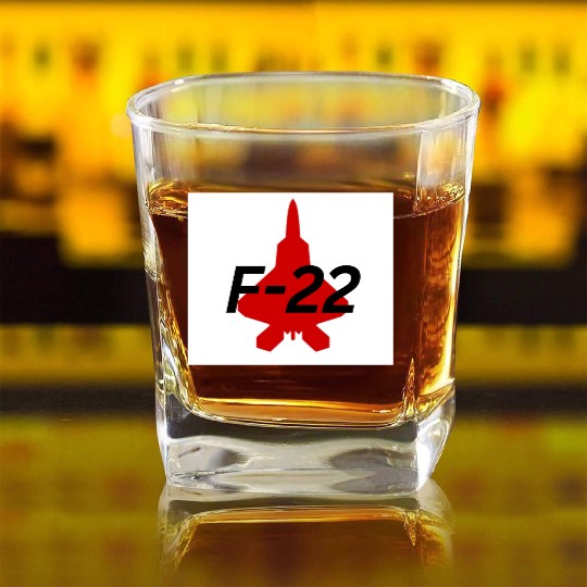 F-22 Stealth Fighter Silhouette Design Square Whiskey Glasses