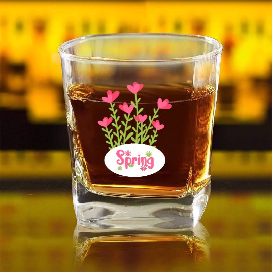 Spring Square Whiskey Glasses – Colorful Floral Heart Design