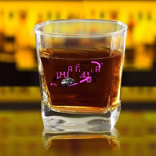 Neon Drift Car Graphic Square Whiskey Glasses