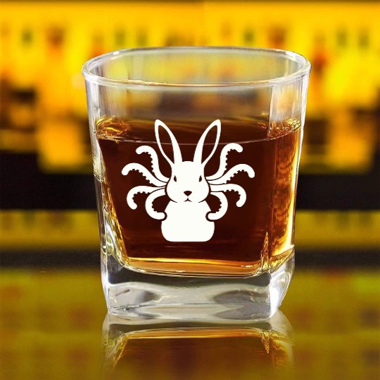 Octopus Bunny │Surreal White Cryptid Animal Mashup Square Whiskey Glasses