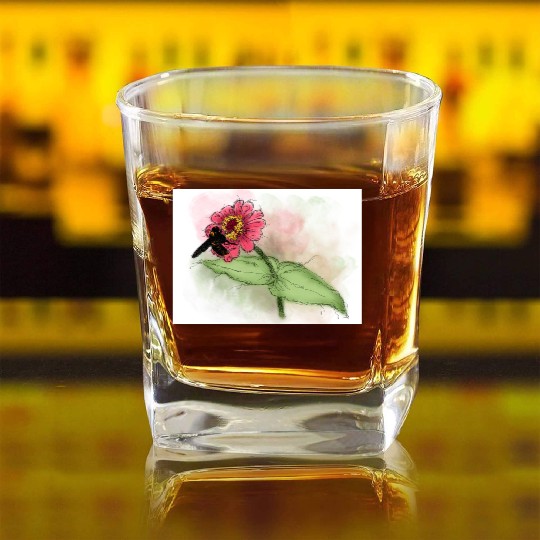 Wildflower and Bumblebee Illustration Square Whiskey Glasses