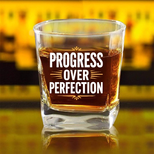 Progress Over Perfection Back To School Teacher Square Whiskey Glasses