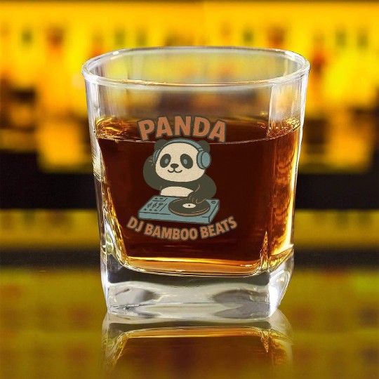 Panda DJ Bamboo Beats Illustration Square Whiskey Glasses