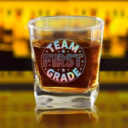 Team First Grade Back To School Square Whiskey Glasses