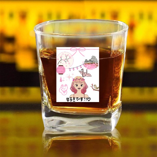 Cherry Blossom Girl with Japanese Elements Square Whiskey Glasses