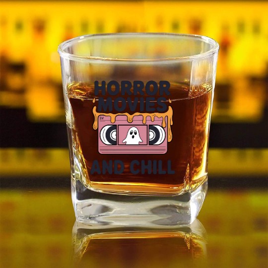Spooky Ghost VHS Tape Chill Design Square Whiskey Glasses