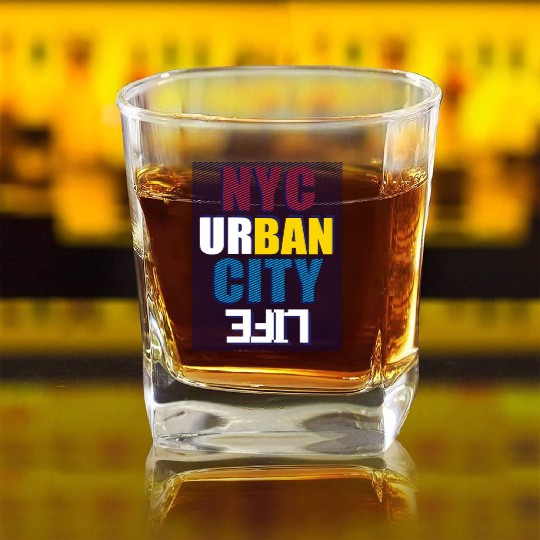 Vibrant NYC Urban City Typography life Square Whiskey Glasses