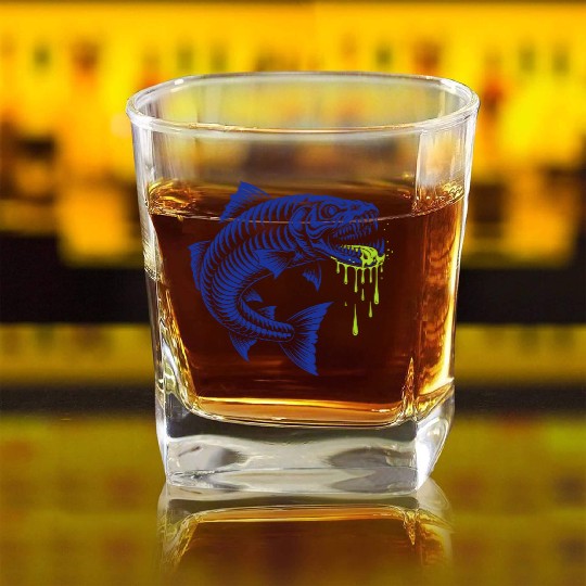 Neon Rage Fish Graphic Square Whiskey Glasses