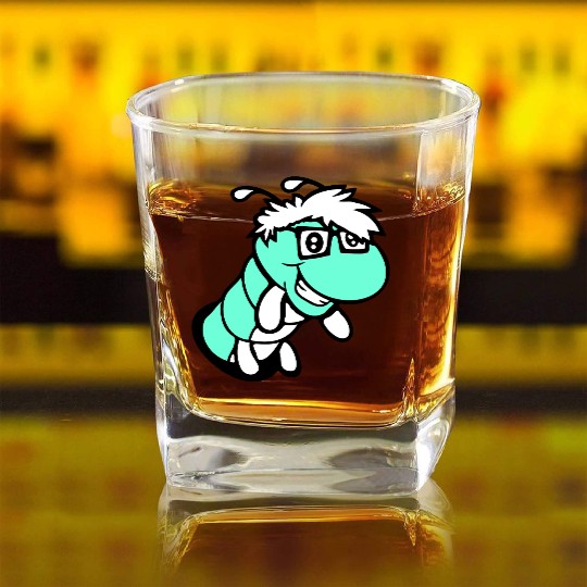 Nerd caterpillar peeks through hole Geek worm cool Square Whiskey Glasses