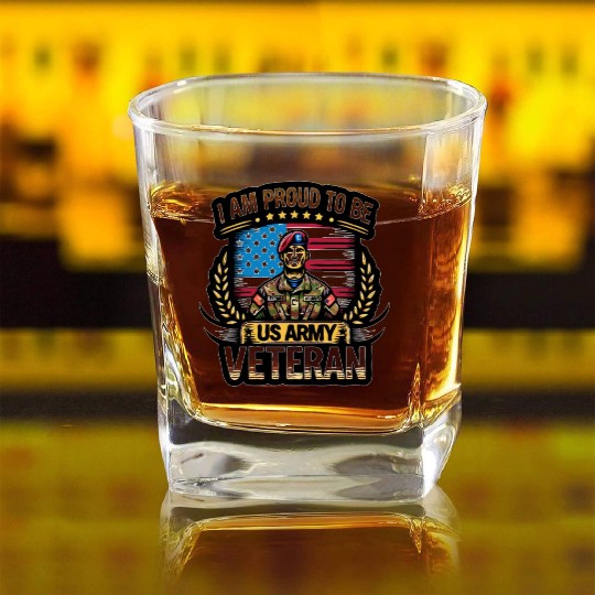 Proud US Army Vet Emblem Square Whiskey Glasses