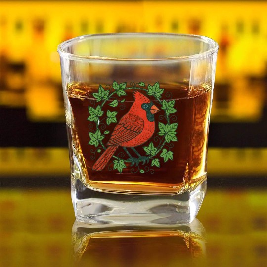Vibrant Cardinal Amidst Ivy Leaves Square Whiskey Glasses