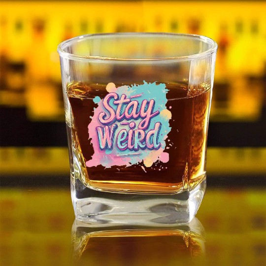 Stay Weird Neon Graphic Design Square Whiskey Glasses