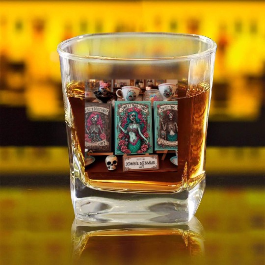 Colorful Sugar Skull Mermaid Design Square Whiskey Glasses