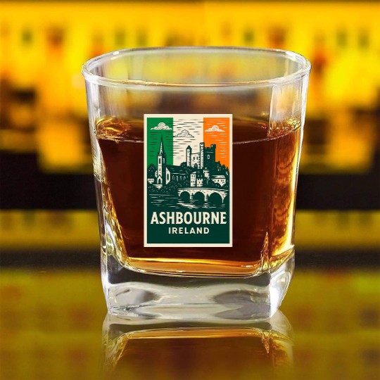 Irish Villagescape with Castle and Church Square Whiskey Glasses