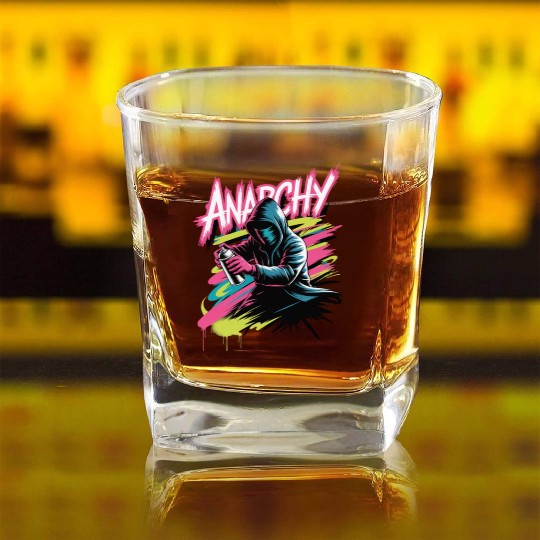 Graffiti-Inspired Hooded Rebel Design Square Whiskey Glasses