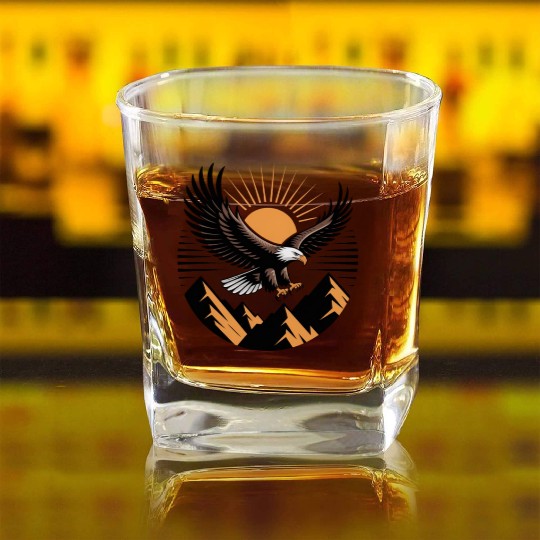 Majestic Eagle Sunset Graphic Square Whiskey Glasses