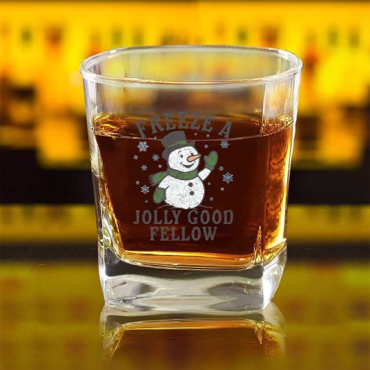 Frosty Snowman Jolly Greeting Design Square Whiskey Glasses