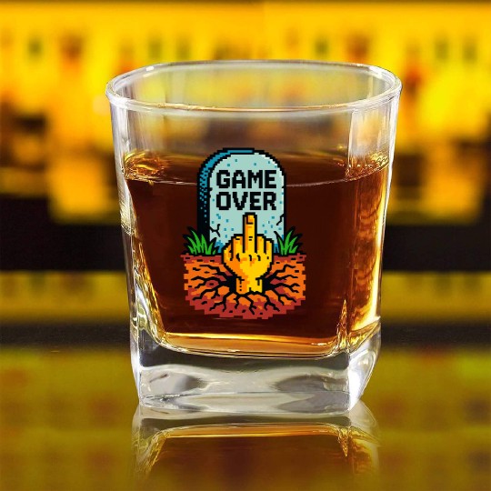 Retro Game Over Pixel Art Funny Gamer Design Square Whiskey Glasses
