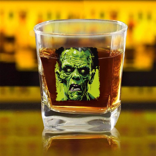 Green Zombie Halloween Monster Horror Design Square Whiskey Glasses