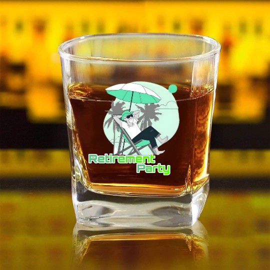 Relaxing Retirement Party Illustration Square Whiskey Glasses