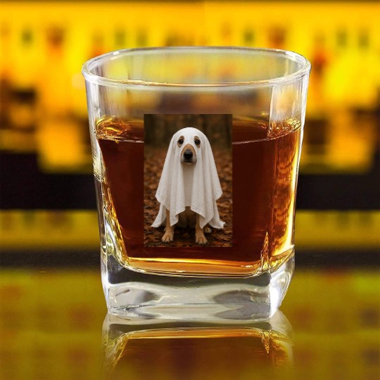 Autumn Forest Ghost Dog Tapestry Square Whiskey Glasses