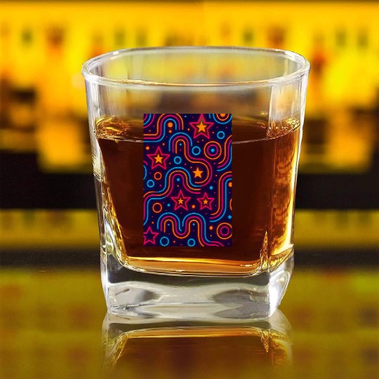 Neon Starburst Cosmic Pattern Square Whiskey Glasses