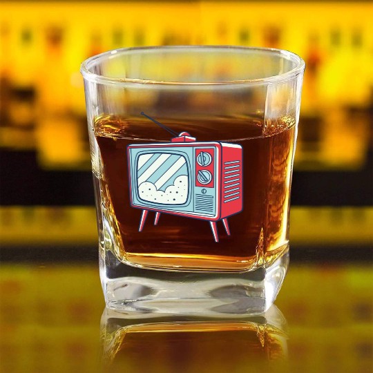 Retro TV with Classic Antenna Square Whiskey Glasses