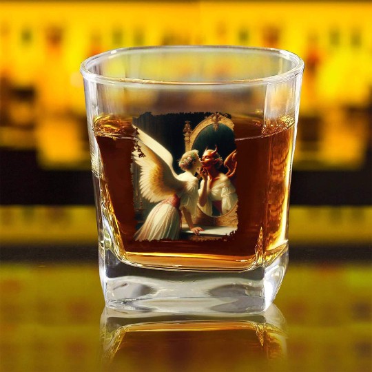 Inner Duality Angel Demon Mirror Renaissance Square Whiskey Glasses